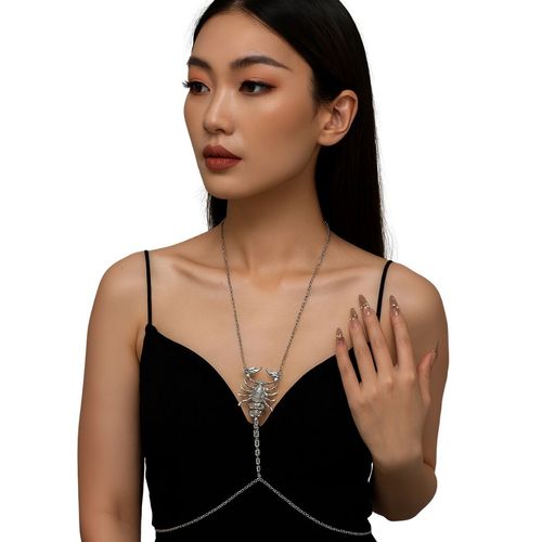 Colar de Corpo Escorpião Prateado Feminino Strass Fashion