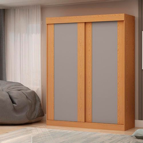 Guarda-Roupa Solteiro Genialflex Toledo com 2 Portas de Correr, 2 Gavetas, 3 Prateleiras e 140cm de largura - Cinamomo/Off White ou Fendi