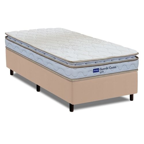 Cama Box Solteiro Probel Espuma D33 Pillow Top 88x188x56cm Guarda Costas Lyon Branco/Bege