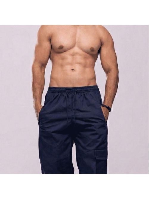 Calça Masculina Cargo em Brim Confortável Cós Elástico e Bolsos Laterais