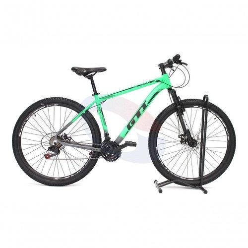 Bicicleta Aro 29 Gti Roma Alumínio 21v Freio A Disco Garfo Suspensão - Verde-cinza Tam.19