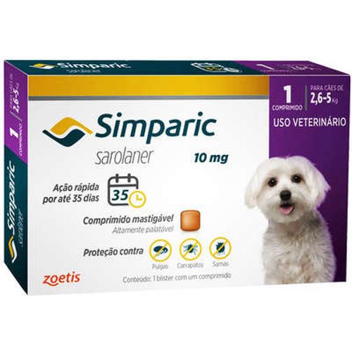 Simparic 10mg Cães 2,6 Até 5,0kg 1 Comprimido