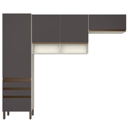 Cozinha Compacta Bartira Jaspe com 4 Portas, 3 Gavetas, 5 Prateleiras e 260,4cm de largura - Freixo/Grafite