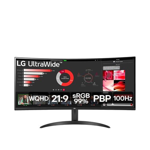 Monitor UltraWide 34” LG 34WR50QC-B com Tela VA, WQHD, 100Hz, AMD FreeSync, HDR10, PBP – Preto