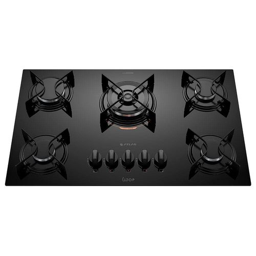 Cooktop a Gás Atlas U Top 5 Bocas Tripla Chama Mesa de Vidro Preto Bivolt
