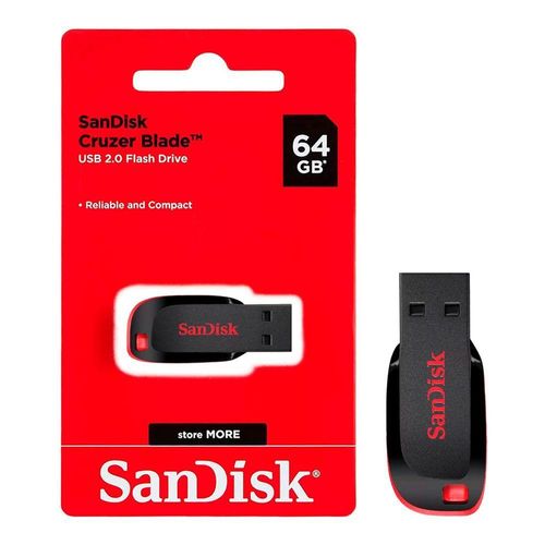 Pendrive 64gb Sandisk Cruzer Blade Z50, Usb 2.0, Preto E Vermelho - Sdcz50-064g-b35