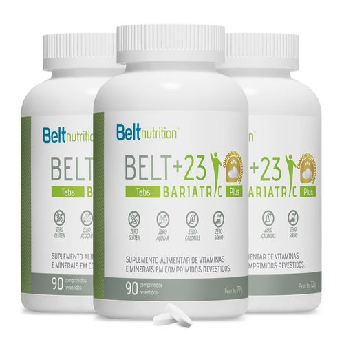 COMBO 3 UNIDADES BELT +23 BARIATRIC TABS MULTIVITAMÍNICO E MULTIMINERAL - 90 COMPRIMIDOS REVESTIDOS CADA