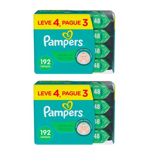 Kit 2 Lenço Umedecido Pampers Aloe Vera 192 Unidades Cada