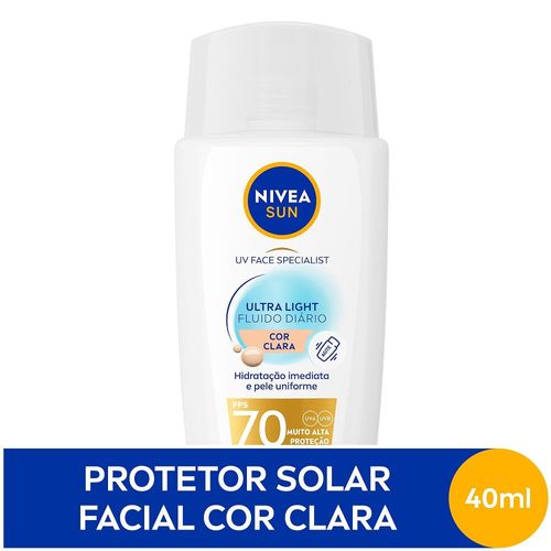 Protetor Solar Facial Nivea Sun UV Face Specialist Ultra Light Fluido Diário FPS 70 Cor Clara 40ml