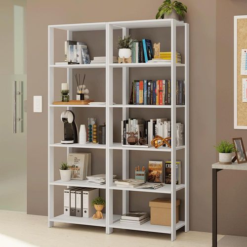 Estante Armário Multiuso para Escritório 118cm 10 Prateleiras Branco Madesa
