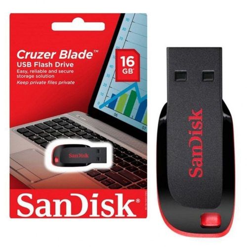 Pen Drive 16gb Sandisk Cruzer Blade Preto e Vermelho