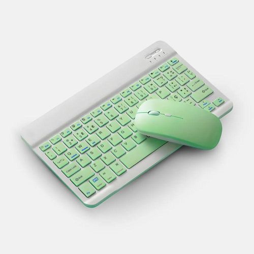 Teclado Sem Fio Bluetooth Recarregável Com Mouse - Branco Com Verde