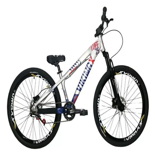 Bicicleta Vikingx Prata Azul Aro 26 Single Wheeling Freio Hidráulico