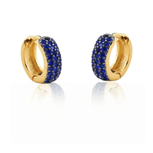 Brinco De Argolas Com Zirconias cor safira banhado em ouro 18k