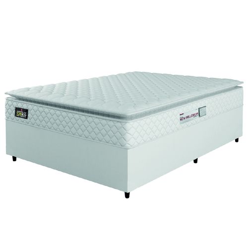 Cama Box Casal Colchão Espuma D33 Pillow Top New Millenium 138x188x57cm Branco Linho Hellen