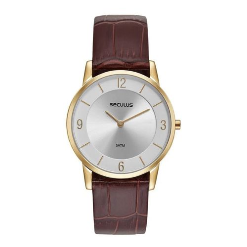 Relógio Masculino Slim Couro Dourado 23724GPSVDC1
