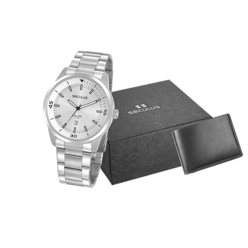 Kit Relógio Masculino Prata Com Carteira