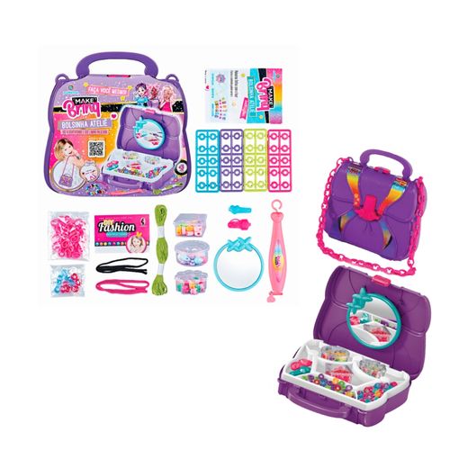 Kit Bolsinha Ateliê Infantil Pulseira Biju Roxo- Polibrinq