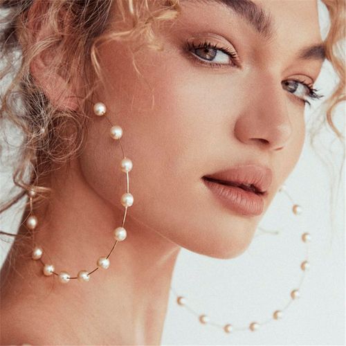 Brinco Festa Feminino Delicado Argola Pérola 9cm Par