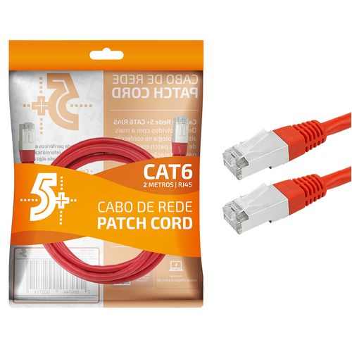 Cabo de Rede Patch Cord FTP Cat6, Vermelho - 2 Metros
