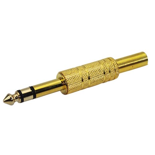 Plug Conector P10 Estéreo Com Mola, Gold - 1 Unidade
