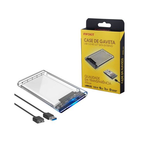 Case Gaveta Transparente Para HD 2.5 Sata Usb 3.0 - Infokit Ecase-300