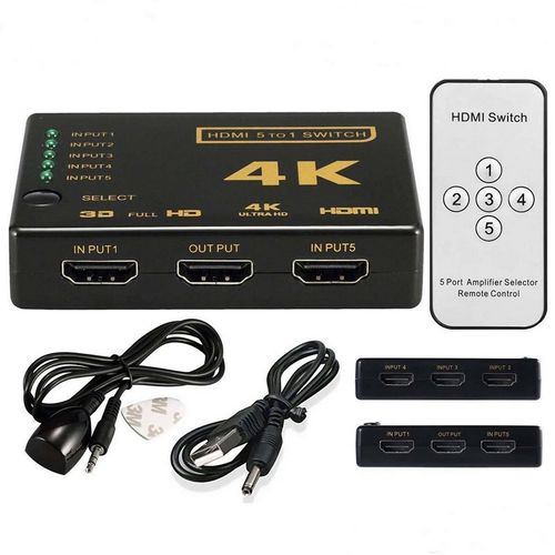 Switch Hdmi Com Controle Remoto - 5 Entradas Para 1 Saída