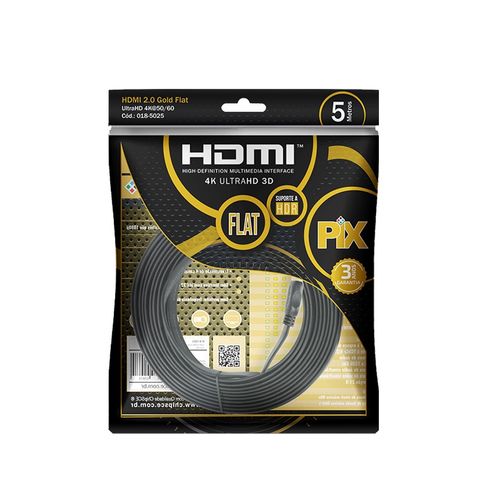 Cabo Hdmi 5 Metros Flat v2.0, 4k Hdr - Pix 018-5025