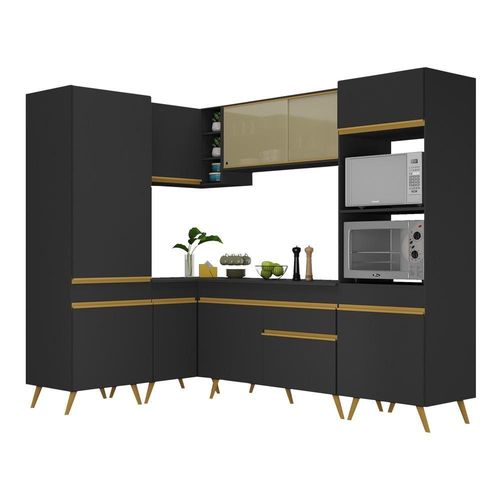 Cozinha Completa De Canto Mp2049 Com Armário E Balcão Preta