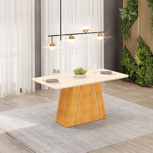 Mesa de Jantar Retangular Tampo Chanfrado 170x90 DJ Móveis Gabi Cedro Off White