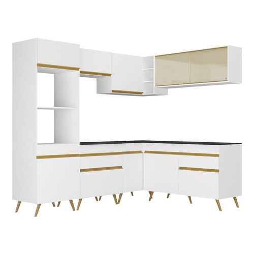 Cozinha Completa De Canto Mp2064 Com Armário E Balcão Branca