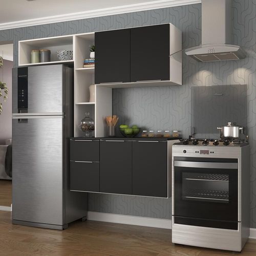 Cozinha Compacta Armário e Balcão Multimóveis Branca preta