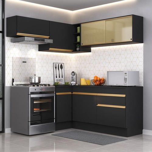 Cozinha Completa De Canto Mp2094 Com Armário E Balcão Preta