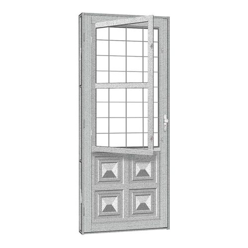 Porta De Aço Postigo Quadriculado Silver 81x215 R50 Abertura Direita Prata