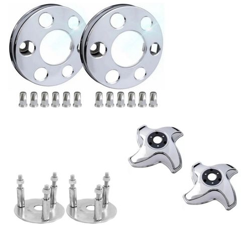 Kit Calota Metal Caminhao 3/4 Onibus Motorhome Aro 16 17,5 Dianteria + Tração + Capa de Porca