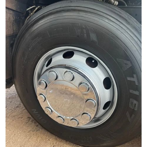 2 Calota Metal Cromado 10 Furos Fechada Caminhão Aro 20 22 + Capa de Porca Boliviana 32/33