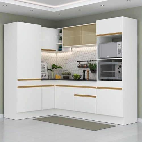 Cozinha Completa De Canto Mp2084 Com Armário E Balcão Branca