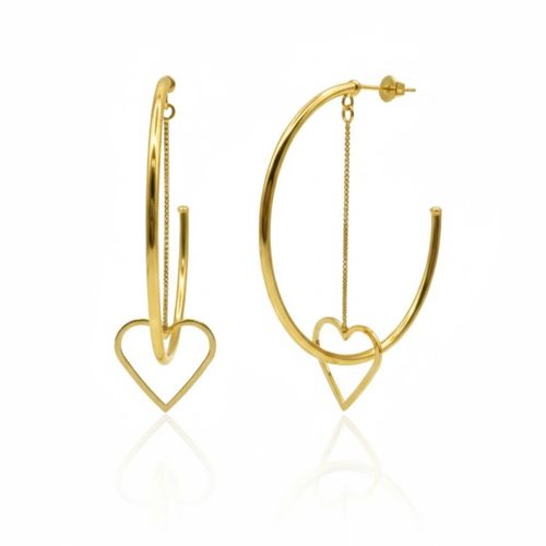 Brinco Argola Lisa com Coração Banhado em Ouro18k