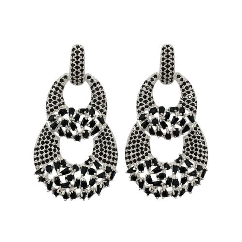 Brinco Luxury Zircônia Navete Negra Banhado a Prata