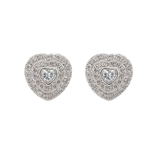 Brinco Coração com 2 Fileiras Zircônia Cristal Banhado a Prata