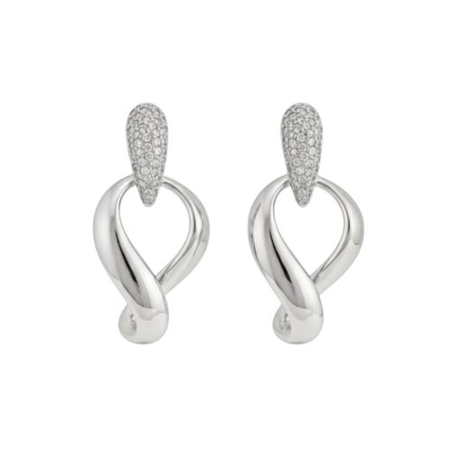 Brinco Gota Zircônia Cristal e Vazado Banhado a Prata