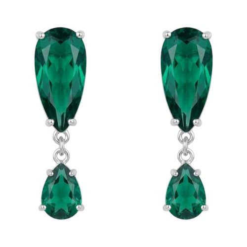 Brinco 2 Gotas Zircônia Turmalina Banhado a Prata