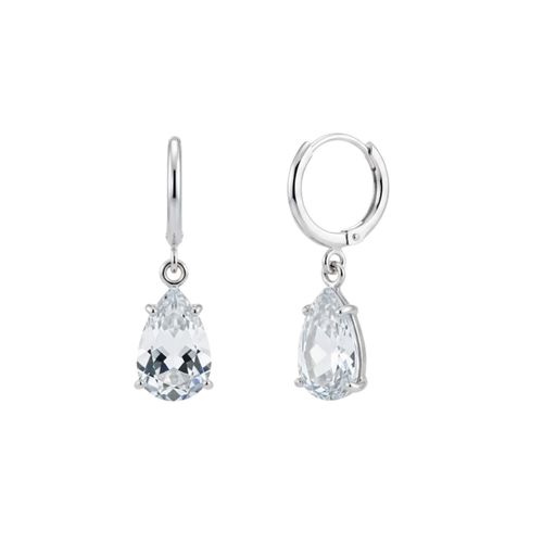 Brinco Argola com Gota Zircônia Cristal Banhado a Prata