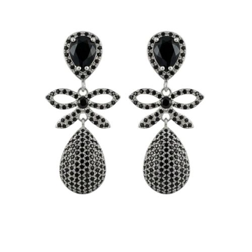 Brinco Luxury Laço Zircônia Negra Banhado a Prata