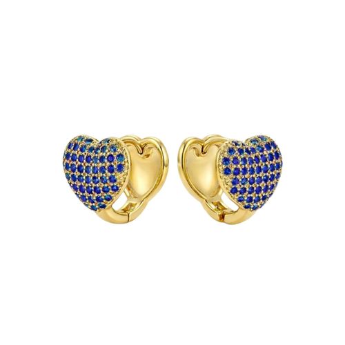 Brinco Argola Coração Micro Zircônia Azul Banhado a Ouro
