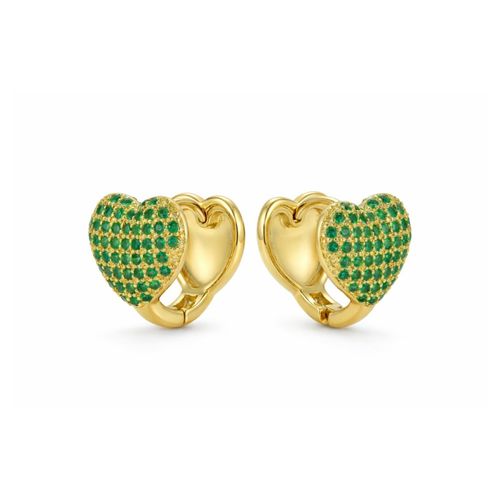 Brinco Argola Coração Micro Zircônia Esmeralda Banhado a Ouro