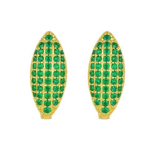 Brinco Argola 5 Fileiras Micro Zircônia Esmeralda Banhado a Ouro