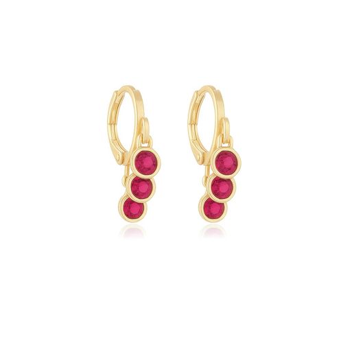 Brinco Argola 3 Pontos de Luz Zircônia Rubi Banhado a Ouro