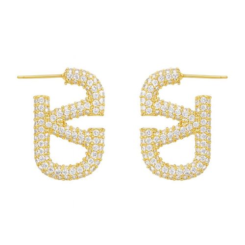 Brinco Retangular com V Micro Zircônia Cristal Banhado a Ouro