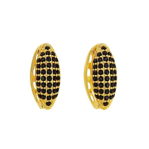 Brinco Argola 5 Fileiras Micro Zircônia Negra Banhado a Ouro